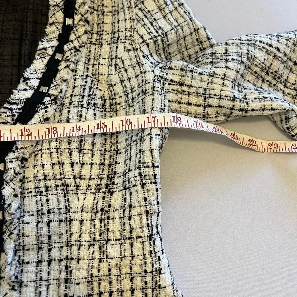 White House Black Market white black tweed v-neck blazer 00